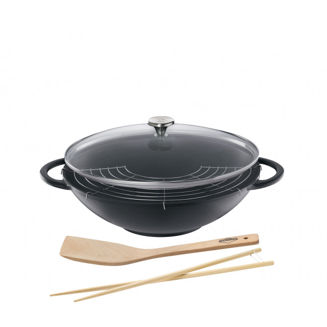 PROVENCE - Wok Set mit Glasdeckel 36 cm schwarz Küchenprofi