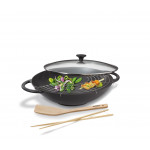 PROVENCE - Wok-Set Gusseisen mit Glasdeckel 36 cm schwarz