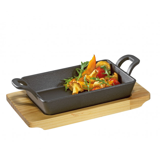 Servierpfanne eckig mit Holzbrett BBQ - Küchenprofi Servierpfanne eckig mit Holzbrett BBQ - Küchenprofi