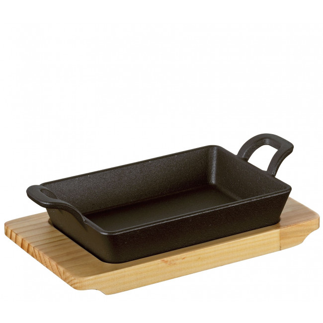 Servierpfanne eckig mit Holzbrett BBQ - Küchenprofi